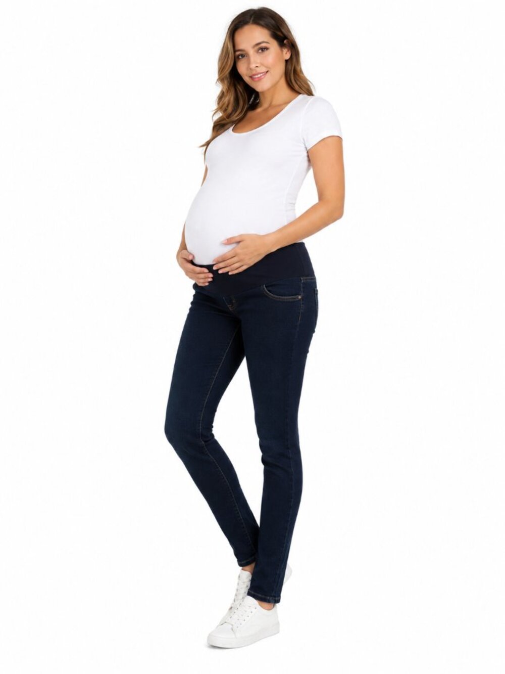 2/$30 Liz Lange Maternity Dark Wash Skinny Jeans Stretch Belly Panel Sz M